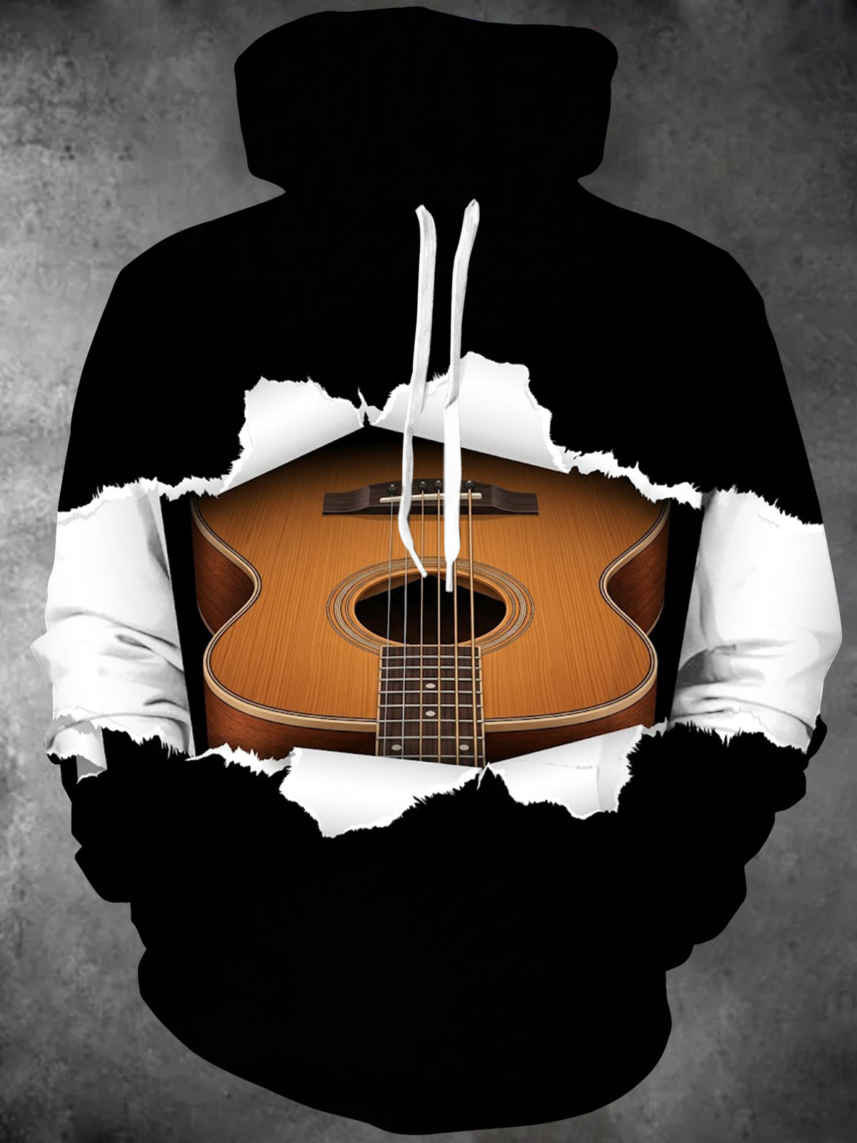 Adaychic Men's Graphic Acoustic Guitar Print Long Sleeve Hoodie