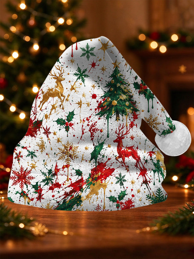 Adaychic Men's Printed Christmas Tree And Reindeer Print Hat