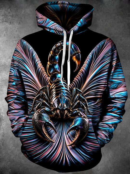 Adaychic Men's Long Sleeve Hoodie - Metallic Scorpion With Iridescent Background Print