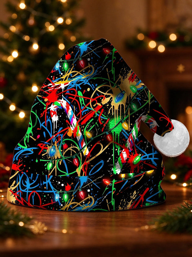 Adaychic Men's Graphic Abstract Graffiti And Christmas Lights Print Hat
