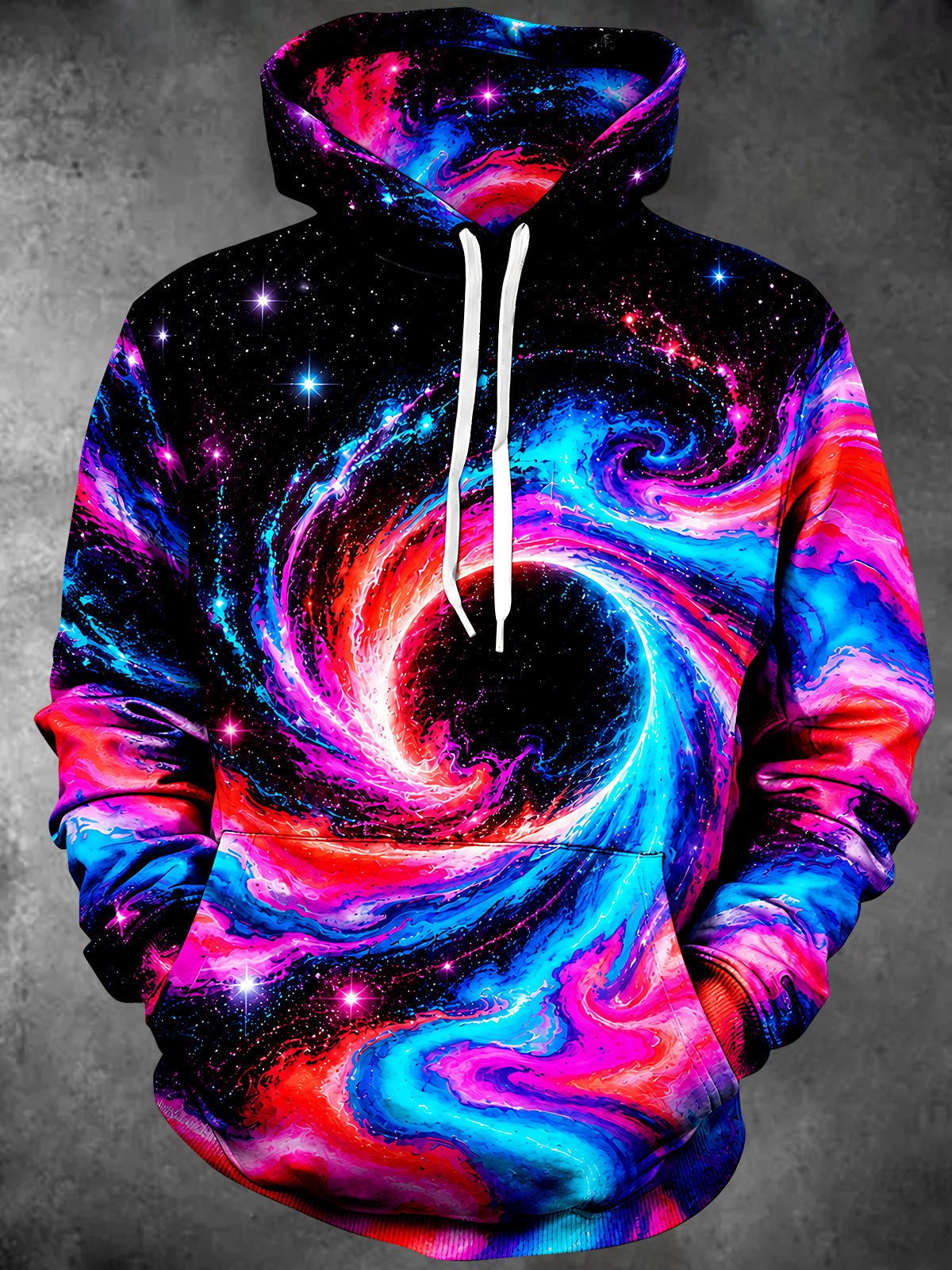Adaychic Men's Abstract Galaxy Swirl With Stars Print Long Sleeve Hoodie