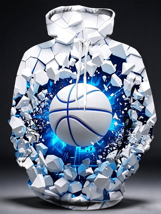 Adaychic Men's 3D 3D Basketball Breaking Through Wall Print Long Sleeve Hoodie