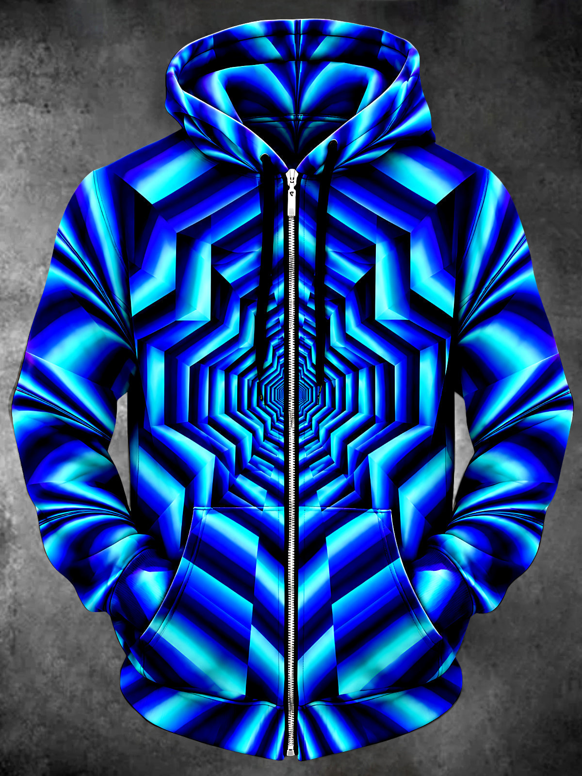 Adaychic Men's Geometric Hexagonal Tunnel Pattern Long Sleeve Zip-Up Hoodie