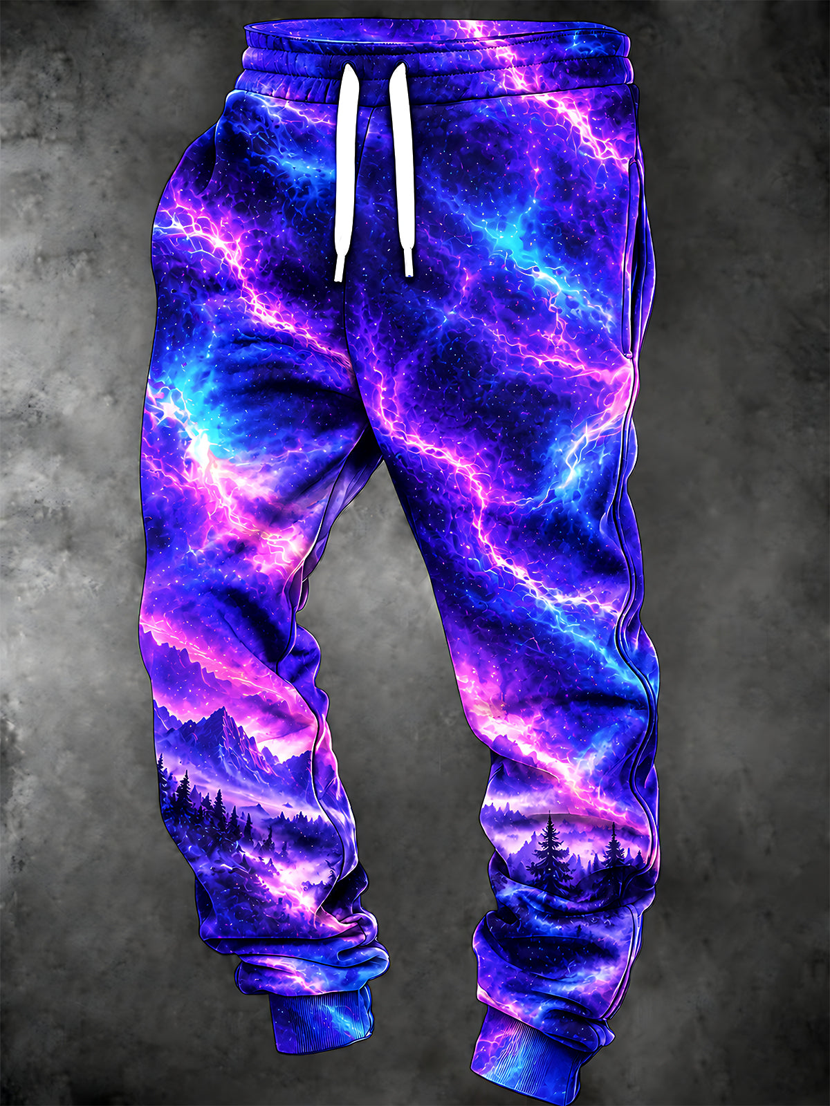 Adaychic Men's Abstract Abstract Galaxy And Mountain Landscape Print Pants