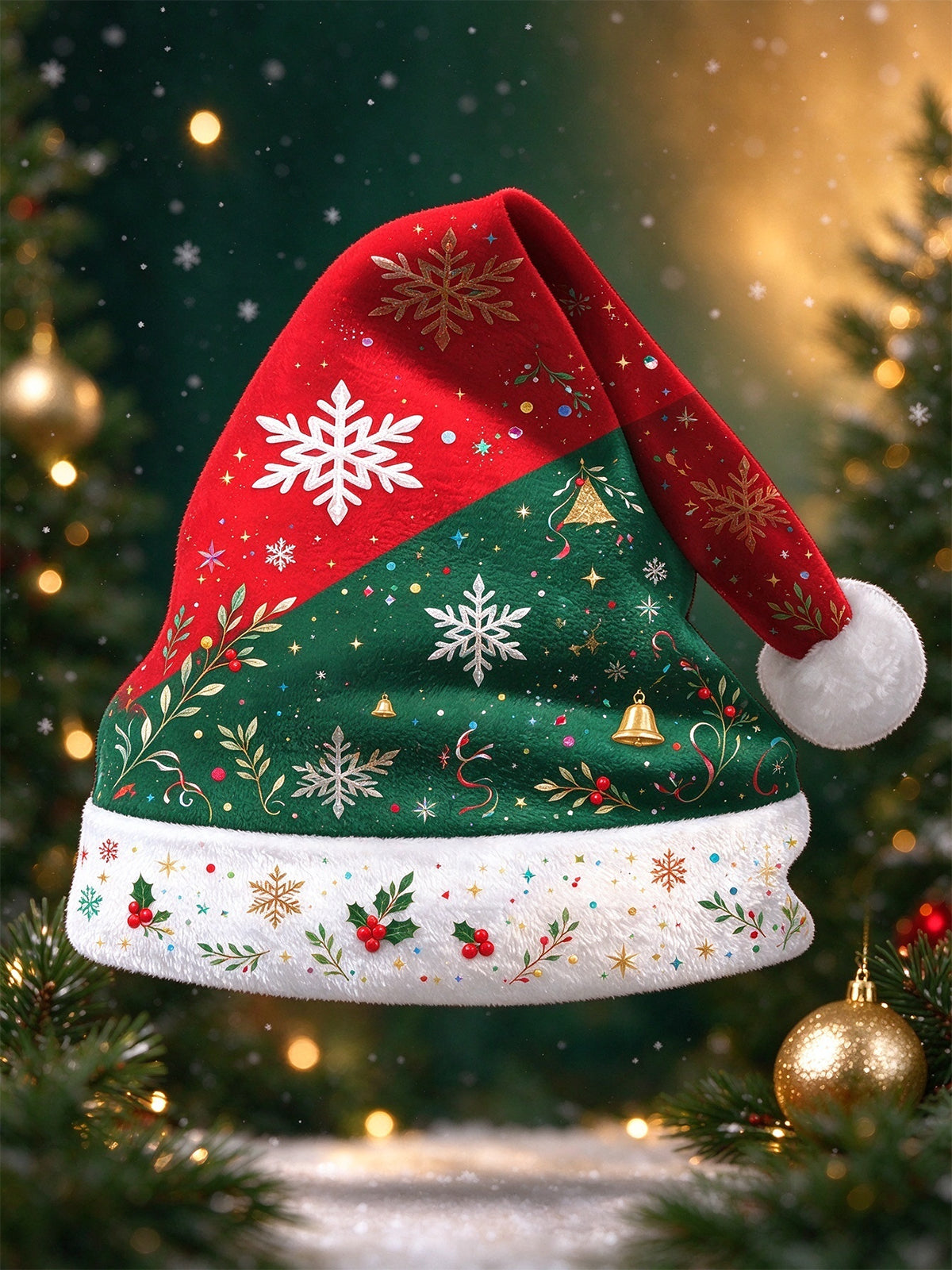 Adaychic Men's Printed Christmas Snowflakes And Bells Print Hat