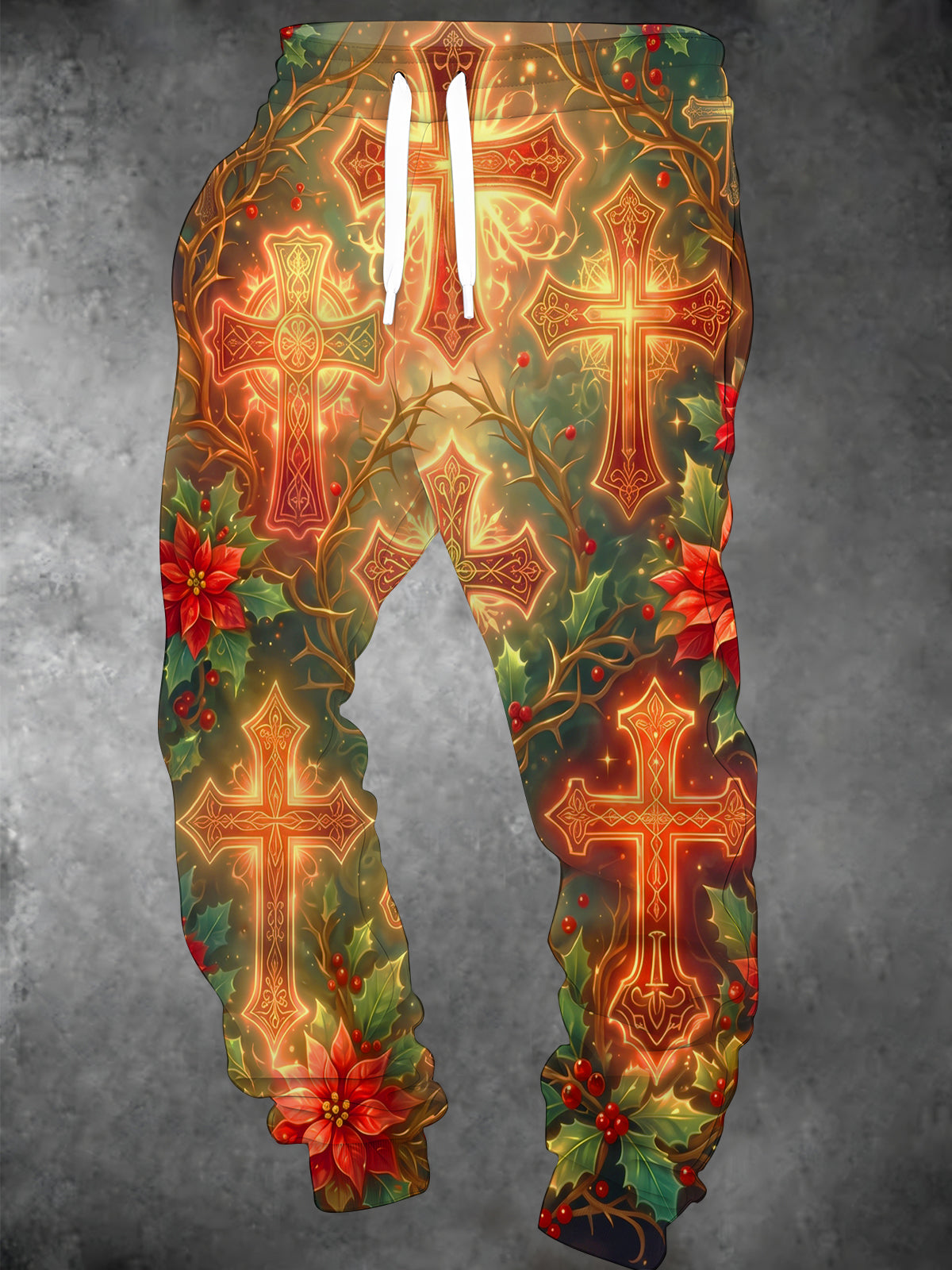 Adaychic Men's Graphic Christmas Celtic Crosses And Holly Thorns Print Pants