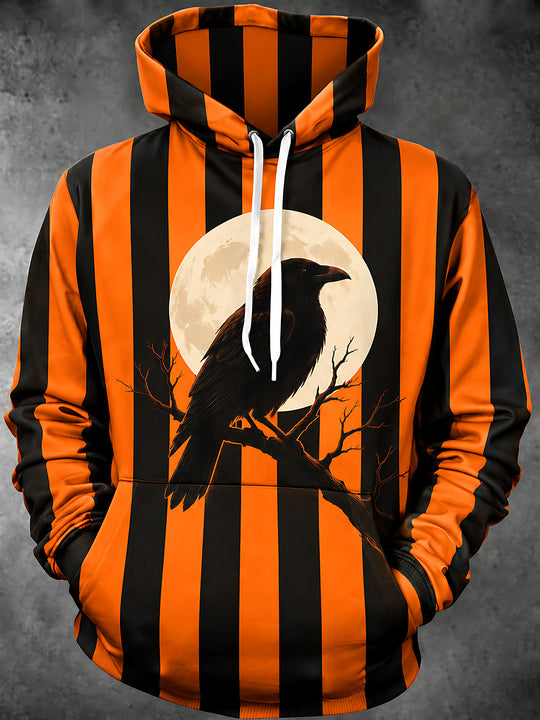 Adaychic Men's Halloween Crow On Branch With Full Moon Print Long Sleeve Hoodie