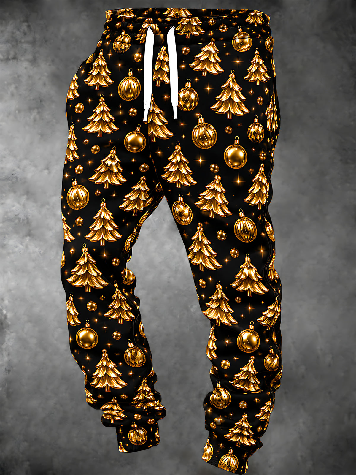 Adaychic Men's Printed Gold Christmas Trees And Ornaments Print Pants