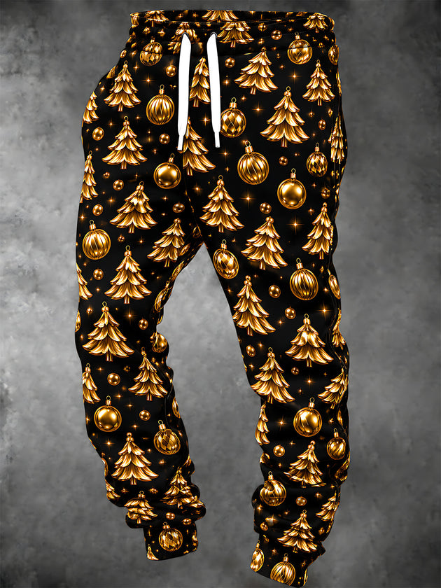Adaychic Men's Printed Gold Christmas Trees And Ornaments Print Pants