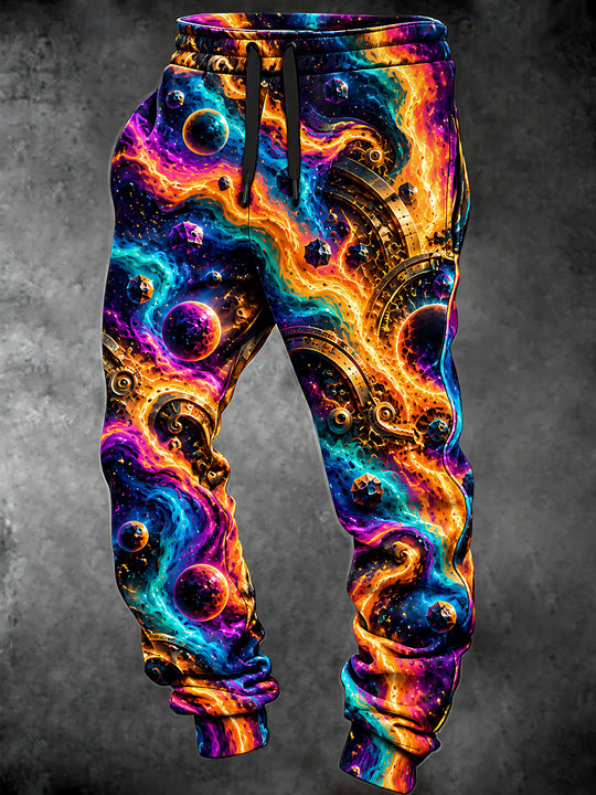 Adaychic Men's 3D Cosmic Gears And Planets Print Pants