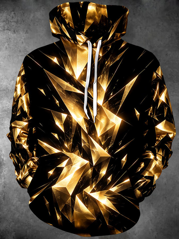 Adaychic Men's 3D Geometric Gold Crystals Print Long Sleeve Hoodie