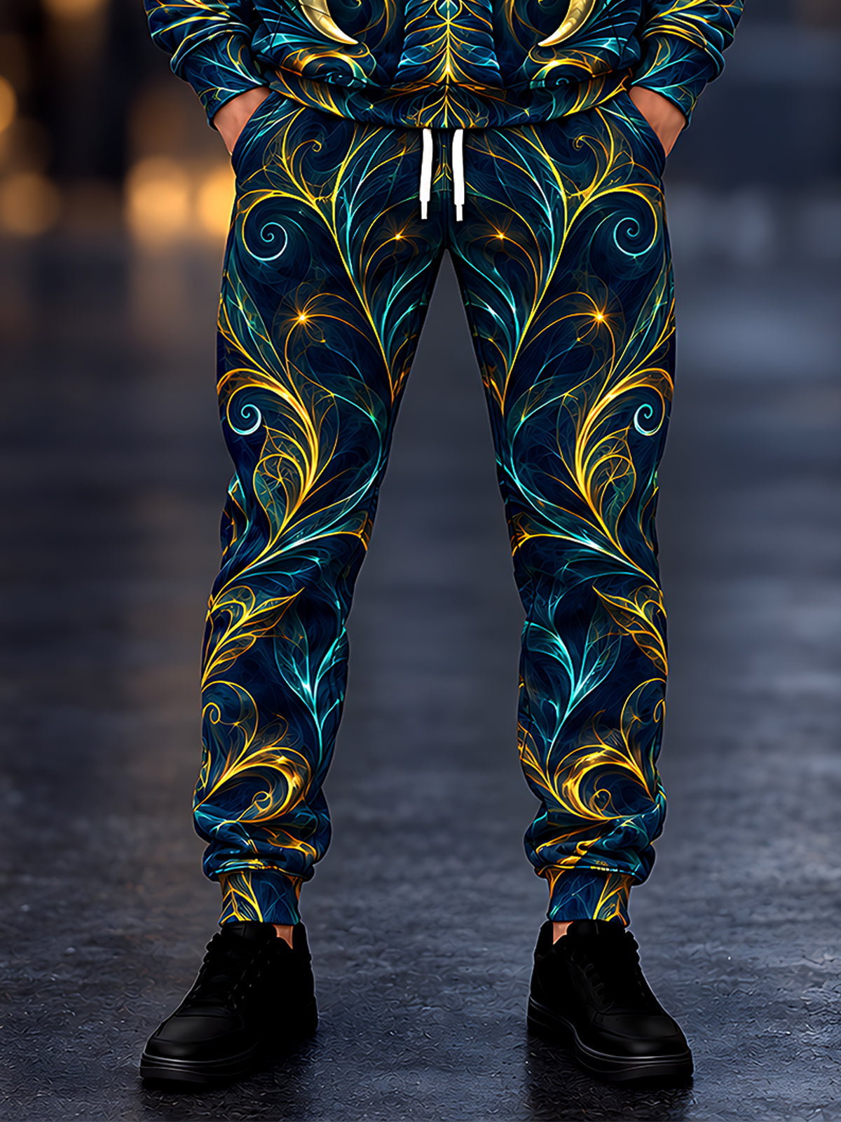 Adaychic Men's Patterned Abstract Fractal Swirls And Leaves Print Pants