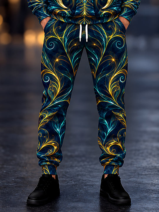 Adaychic Men's Patterned Abstract Fractal Swirls And Leaves Print Pants