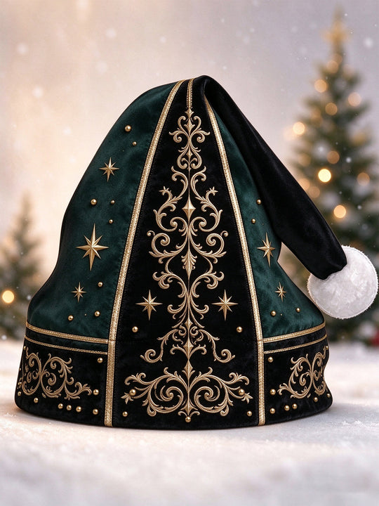 Adaychic Men's Christmas Gold Damask Scrollwork And Stars Print Hat