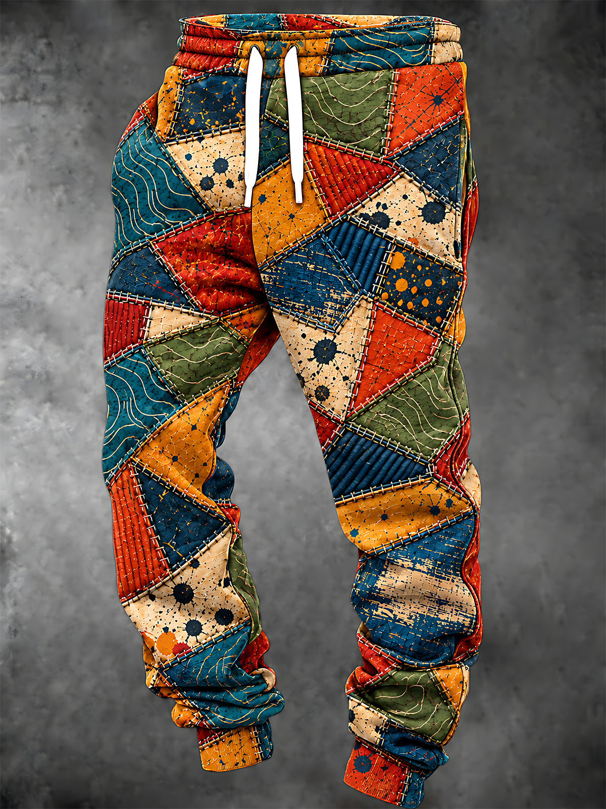 Adaychic Men's Patterned Colorful Patchwork Geometric Shapes Print Pants
