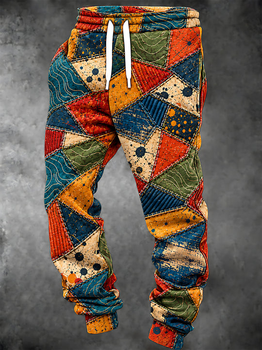 Adaychic Men's Patterned Colorful Patchwork Geometric Shapes Print Pants