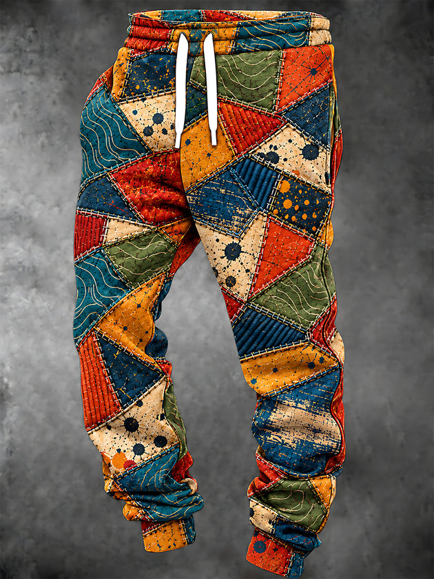 Adaychic Men's Patterned Colorful Patchwork Geometric Shapes Print Pants