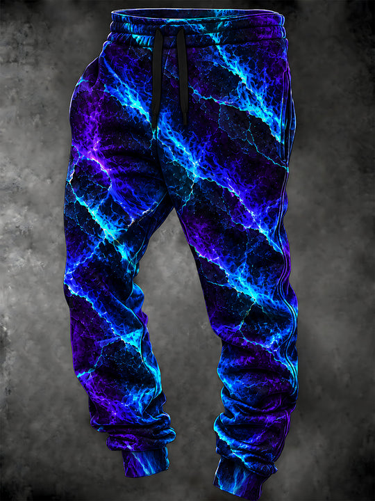 Adaychic Men's Abstract Abstract Neon Lightning And Cracked Texture Print Pants