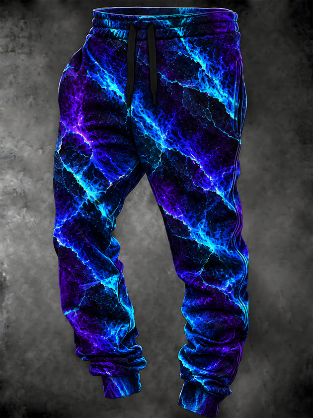 Adaychic Men's Abstract Abstract Neon Lightning And Cracked Texture Print Pants