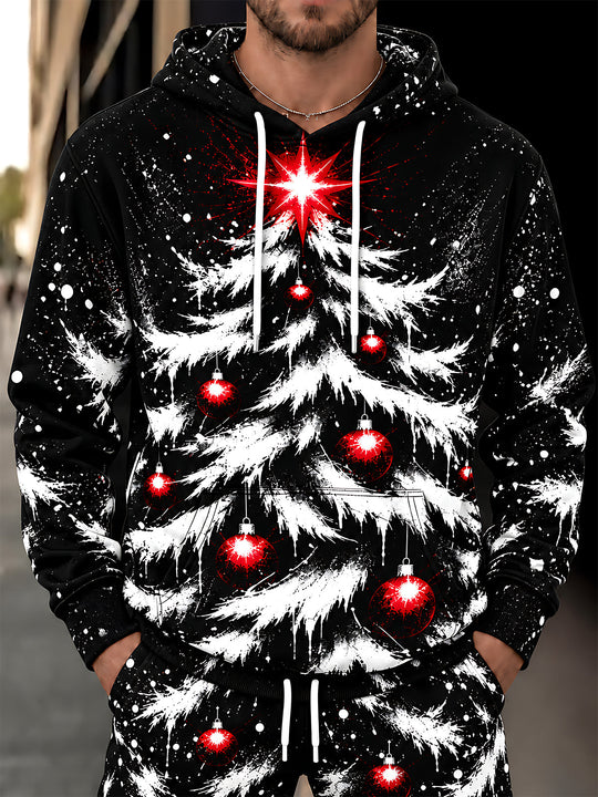 Adaychic Men's Christmas Tree With Ornaments And Star Print Long Sleeve Hoodie