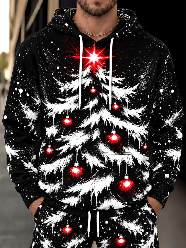 Adaychic Men's Christmas Tree With Ornaments And Star Print Long Sleeve Hoodie
