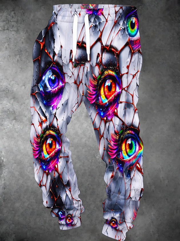 Adaychic Men's Graphic Cracked Surface With Multi-eye Motif Print Pants