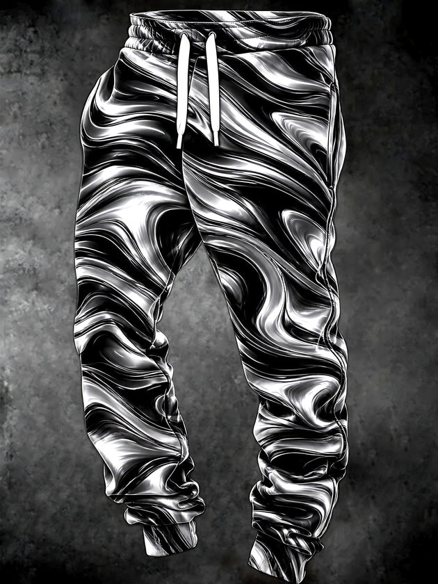 Adaychic Men's Patterned Abstract Metallic Swirls Print Pants