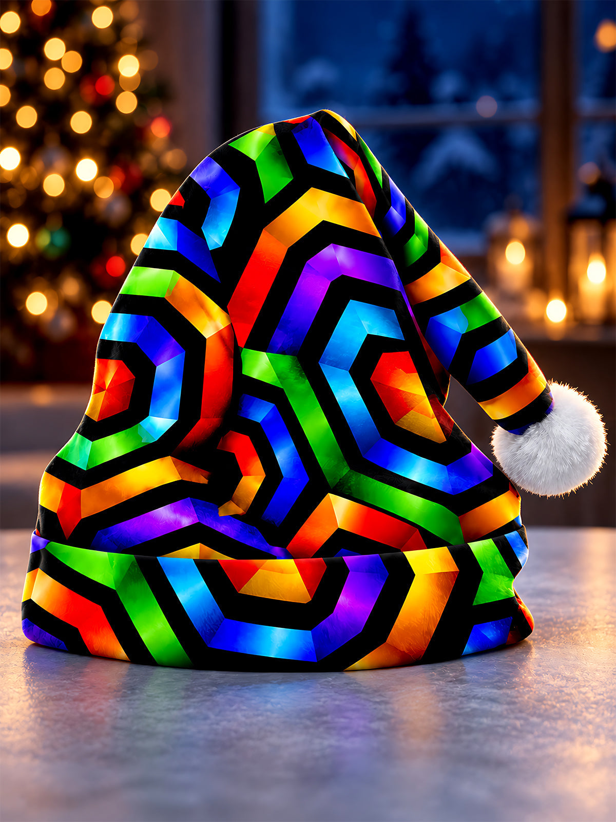 Adaychic Men's Retro Christmas Neon Geometric Pattern Hat