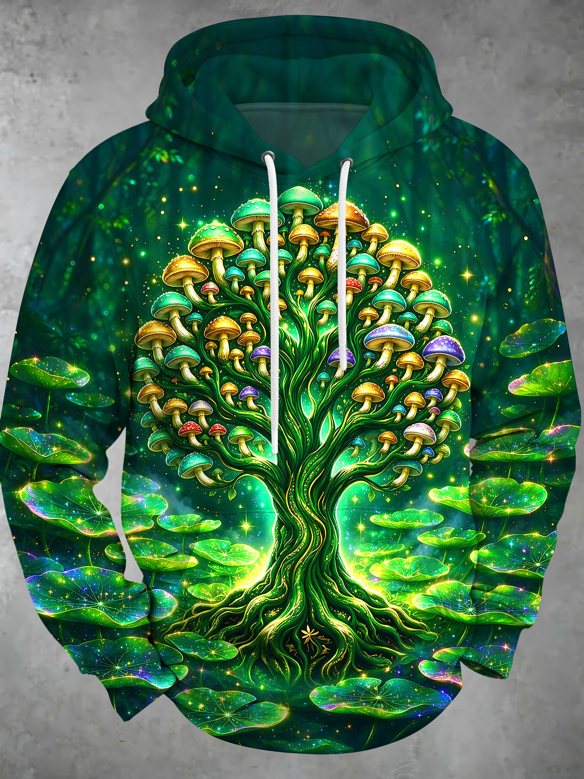 Adaychic Men's Graphic Mushroom Tree Of Life Print Long Sleeve Hoodie