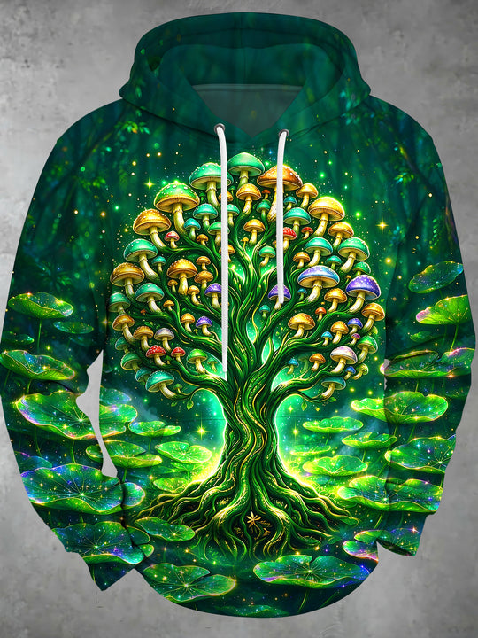 Adaychic Men's Graphic Mushroom Tree Of Life Print Long Sleeve Hoodie