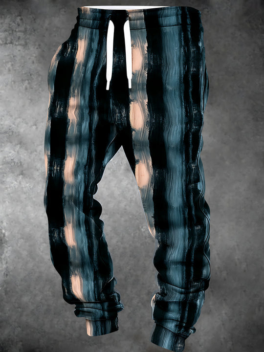 Adaychic Men's Printed Abstract Wavy Vertical Stripes Print Pants