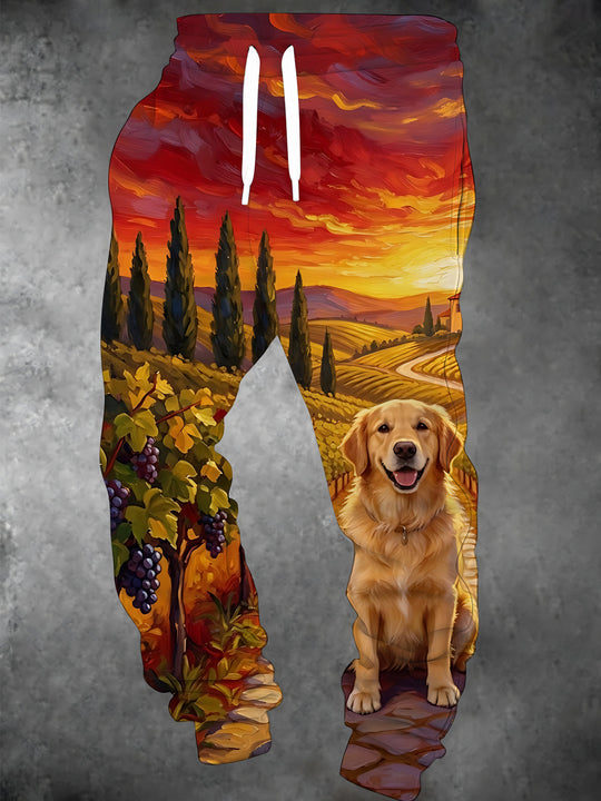 Adaychic Men's Printed Golden Retriever Dog In Vineyard Scenery Print Pants