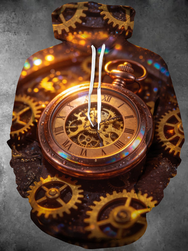 Adaychic Men's Steam Pocket Watch And Gears Print Long Sleeve Hoodie