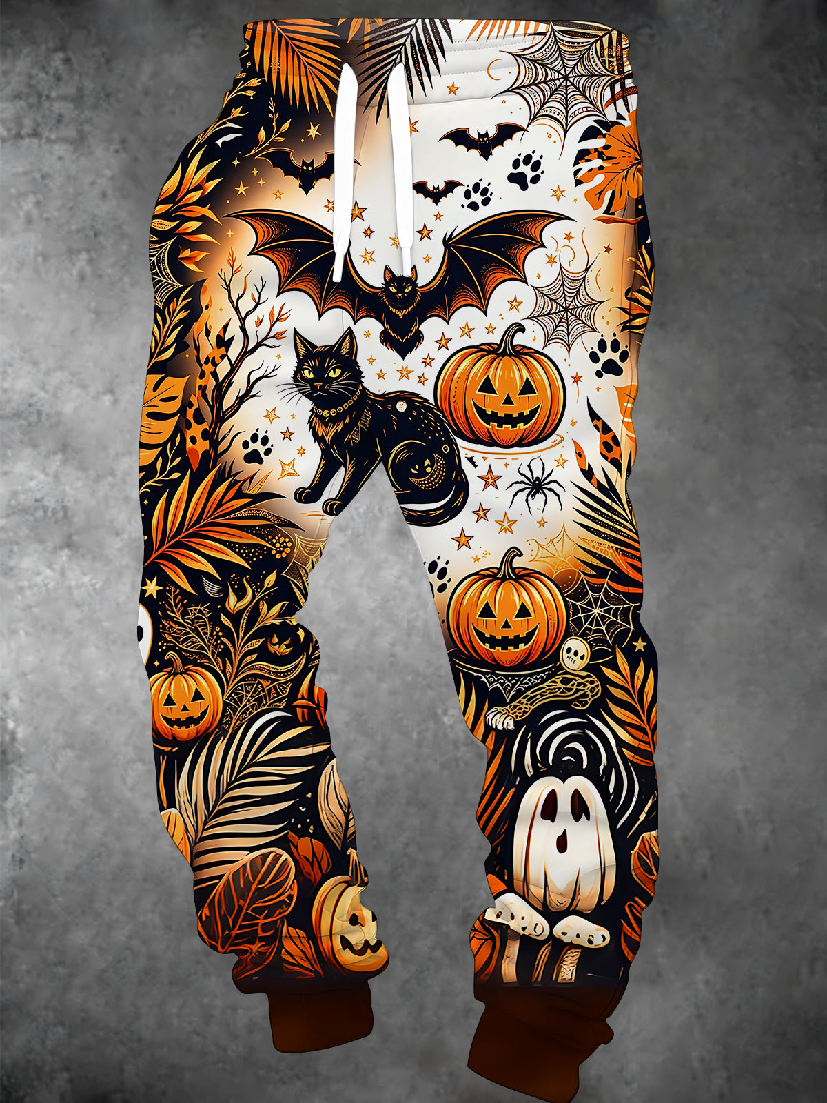 Adaychic Men's Graphic Halloween Black Cats And Pumpkins Print Pants
