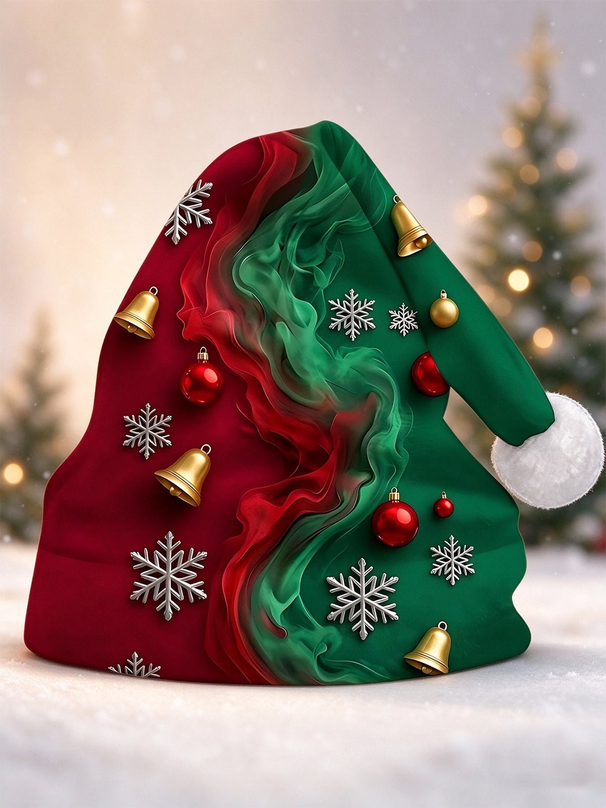Adaychic Men's Christmas Hat With Snowflakes Bells And Ornaments Print Hat