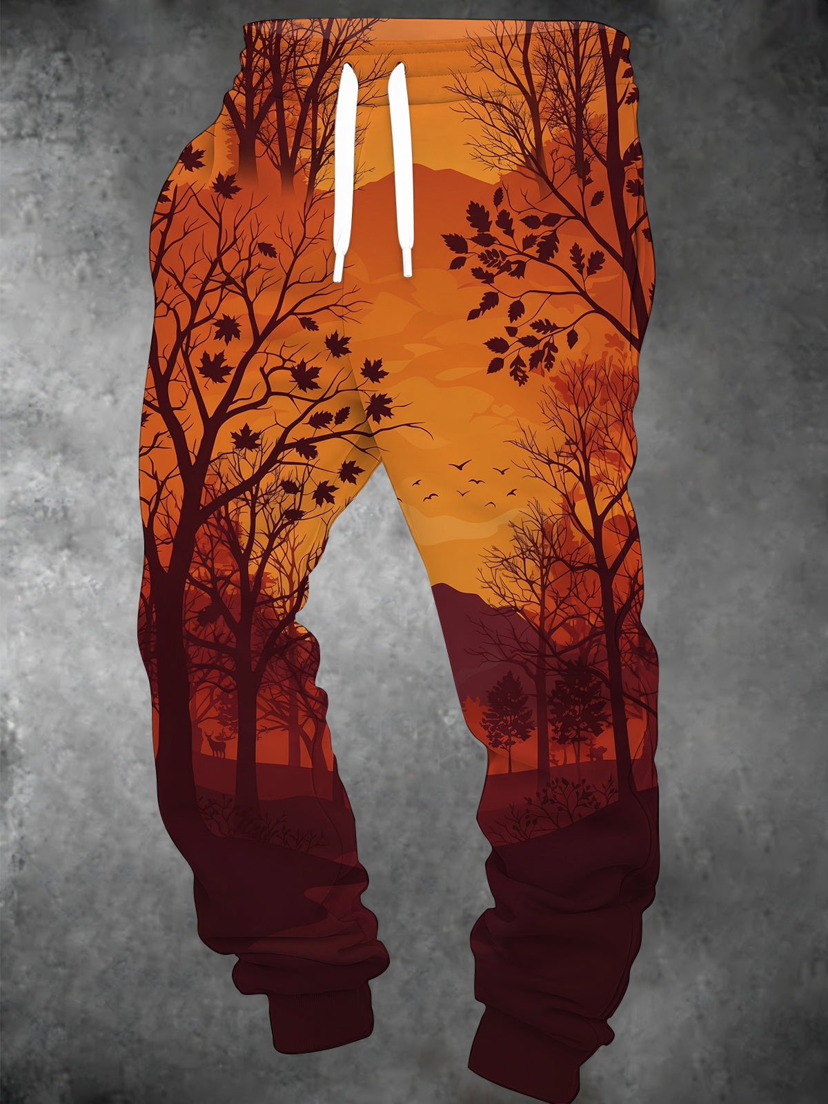 Adaychic Men's Autumn Forest Sunset Silhouette Print Pants