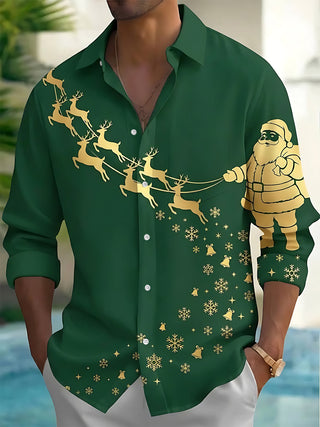 Adaychic Men's Graphic Christmas Print Holiday Print Long Sleeve Shirt with Chest Pocket
