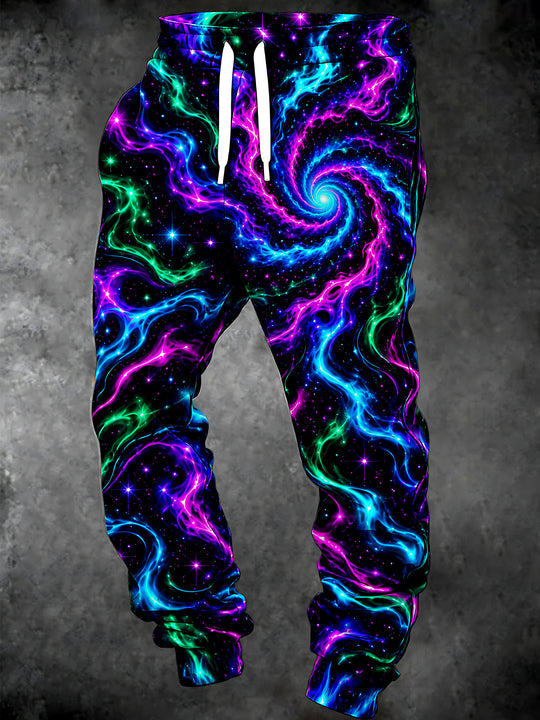 Adaychic Men's Printed Abstract Galaxy Swirl With Stars Print Pants