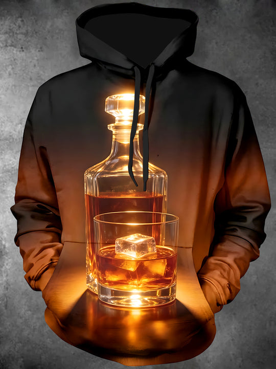 Adaychic Men's Whiskey Decanter And Glass With Ice Print Long Sleeve Hoodie