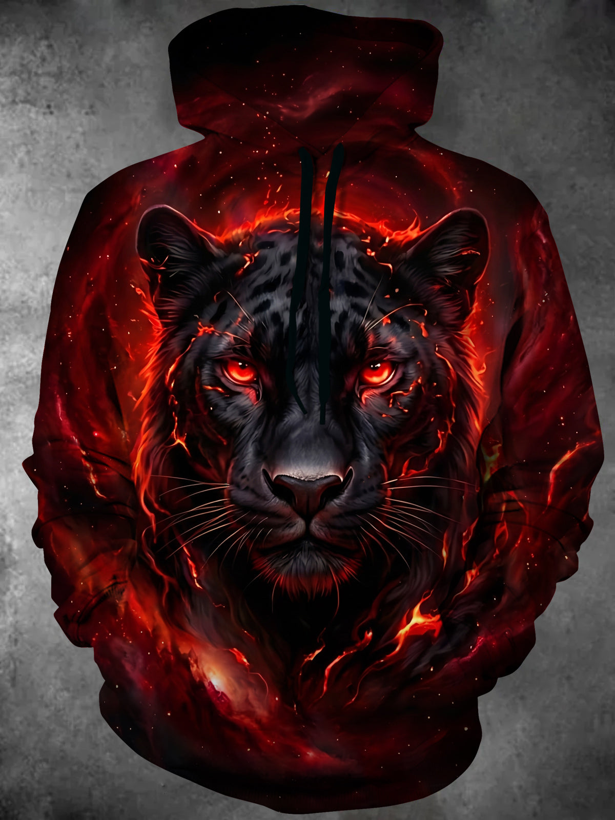 Adaychic Men's Graphic Flaming Black Panther Face Print Long Sleeve Hoodie