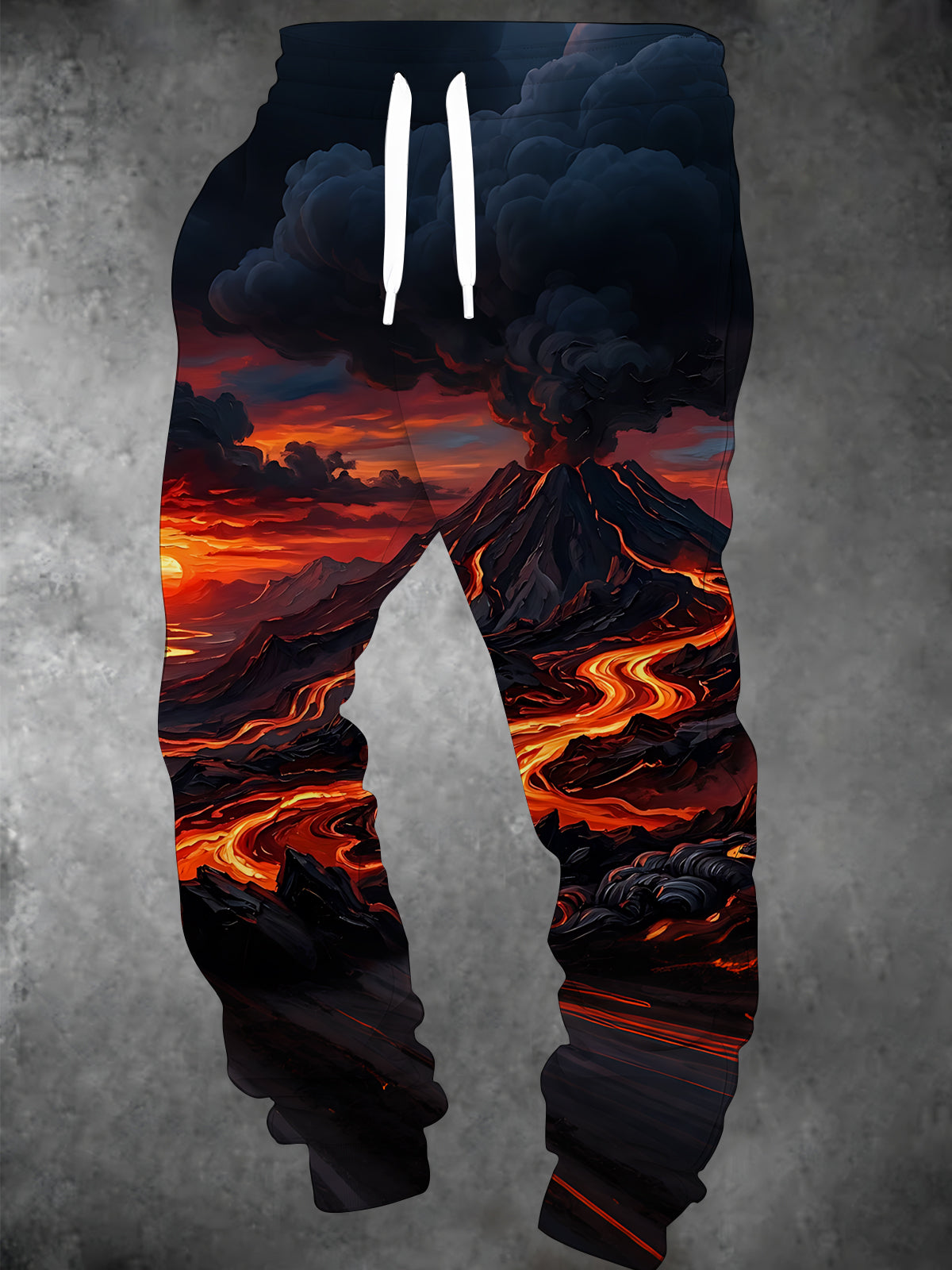 Adaychic Men's Graphic Volcano Eruption With Lava Flow Print Pants