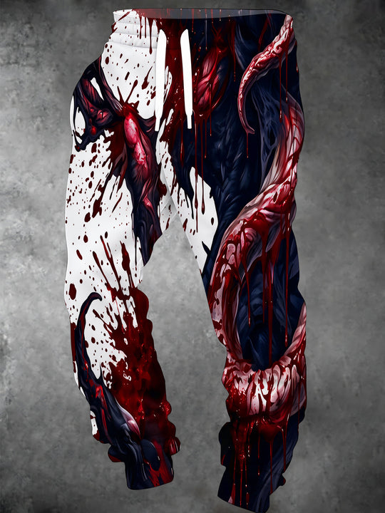 Adaychic Men's Graphic Blood Splatter And Monster Flesh Print Pants