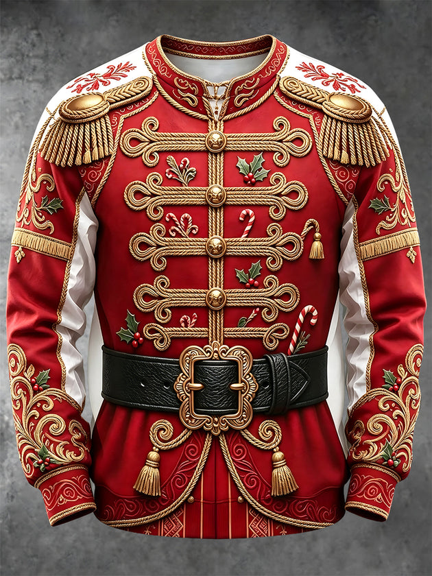Adaychic Men's Long Sleeve Hoodie - Military Uniform With Christmas Elements Print