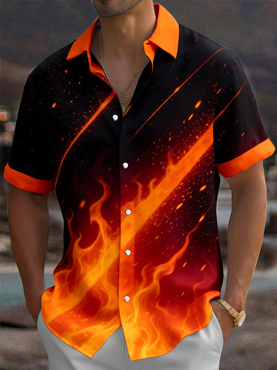 Adaychic Men's Graphic Abstract Flame And Lava Pattern Short Sleeve Shirt with Chest Pocket