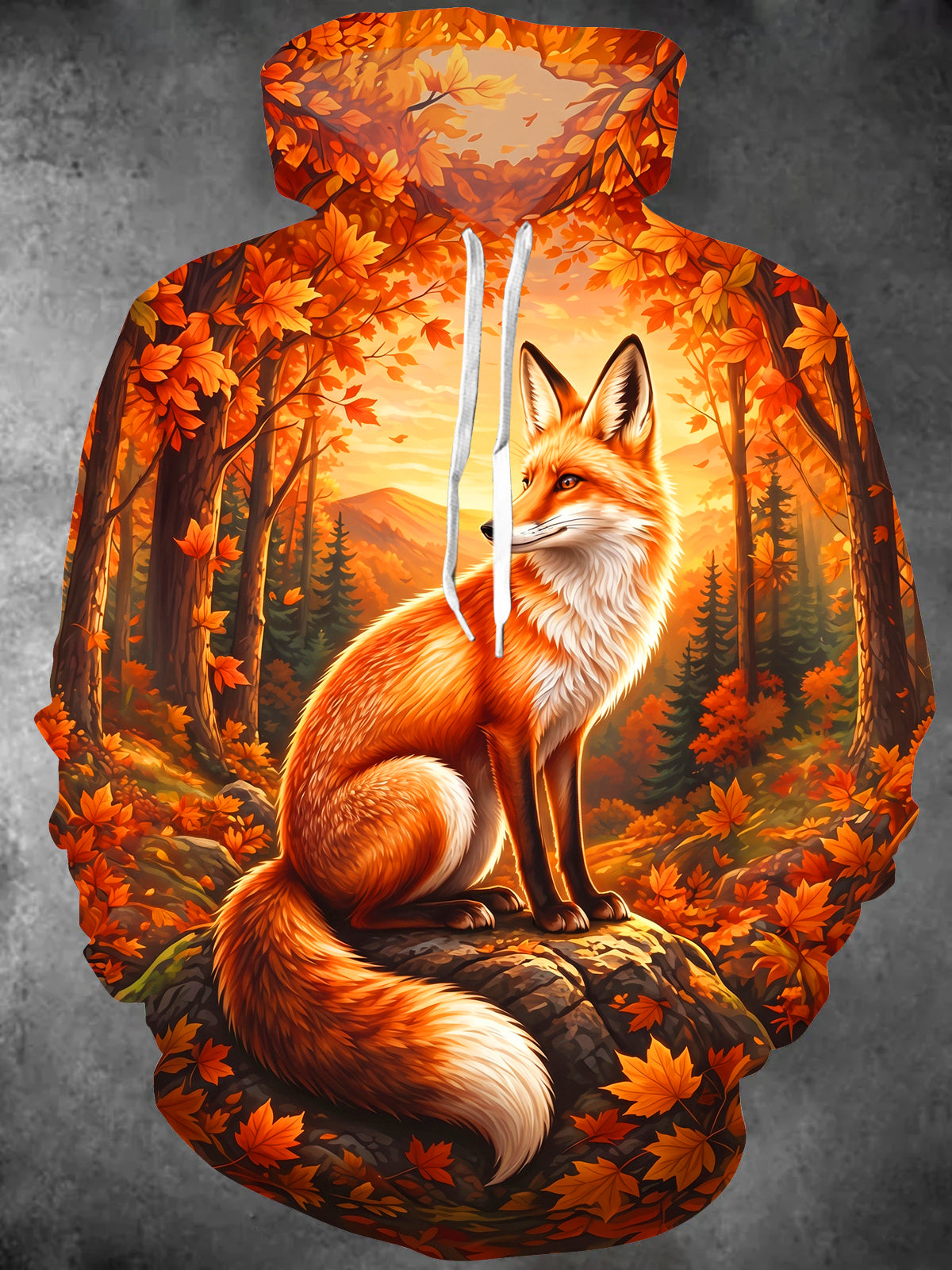 Adaychic Men's Red Fox In Autumn Forest Print Long Sleeve Pullover Hoodie with Kangaroo Pocket