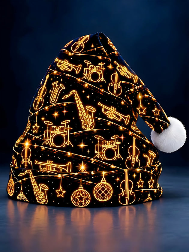 Adaychic Men's Patterned Musical Instruments And Christmas Ornaments Print Hat