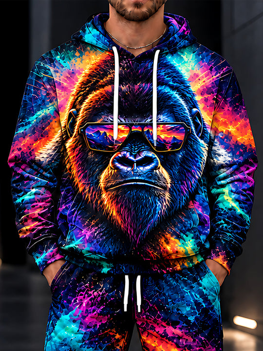 Adaychic Men's Colorful Gorilla With Sunglasses Print Long Sleeve Hoodie