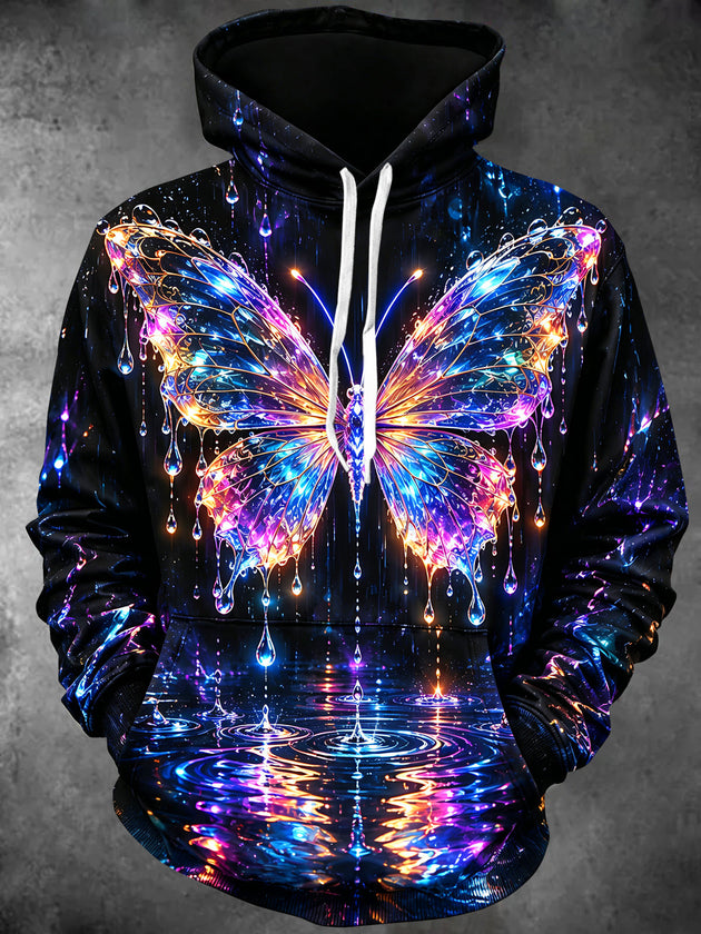 Adaychic Men's Graphic Neon Butterfly And Waterdrops Print Long Sleeve Hoodie