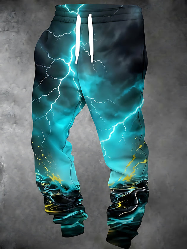 Adaychic Men's Graphic Lightning And Storm Clouds Print Pants