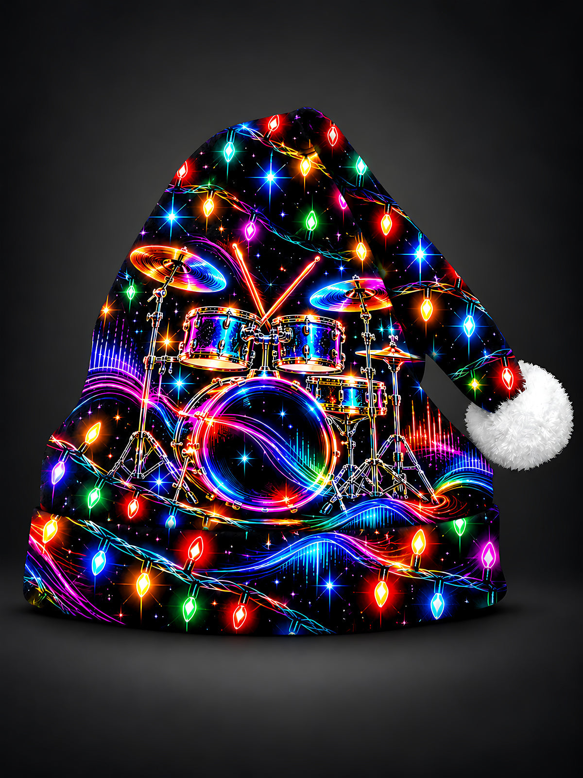 Adaychic Men's Graphic Neon Drum Kit And Christmas Lights Print Hat